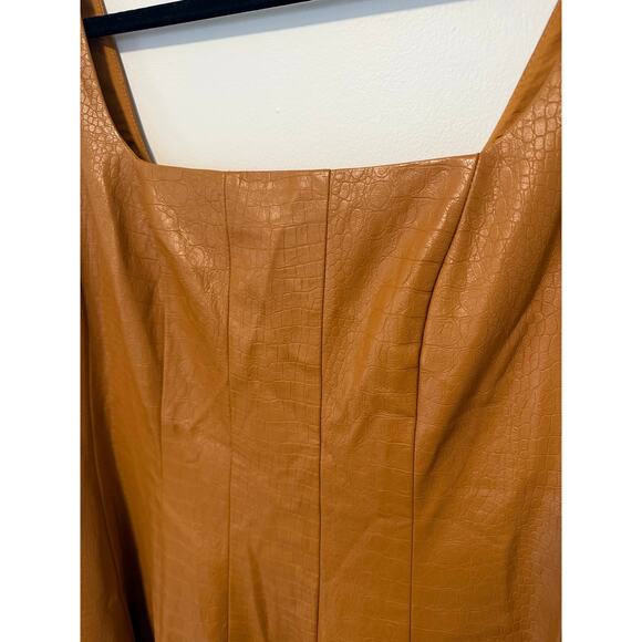NWT Anthropologie Avec Les Filles Faux Brown Leather Seamed Swing Dress 1XL - Picture 3 of 12